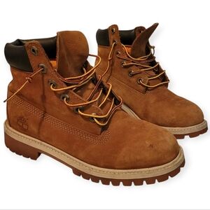 Timberland Premium 6-inch Nubuck Suede Leather Waterproof Boots Boys 4 Rust